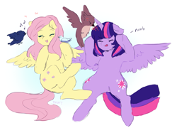 Size: 1297x932 | Tagged: safe, artist:twirity, derpibooru import, fluttershy, twilight sparkle, twilight sparkle (alicorn), alicorn, bird, pegasus, pony, female, mare