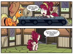 Size: 1309x958 | Tagged: safe, artist:tonyfleecs, idw, applejack, cherry jubilee, earth pony, pony, spoiler:comic, spoiler:comicff33, cherry, comic, female, food, mare, official comic