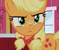 Size: 861x720 | Tagged: safe, edit, edited screencap, screencap, applejack, earth pony, pony, where the apple lies, collar, double mane, plot, solo, teenage applejack