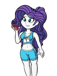 Size: 1200x1600 | Tagged: safe, artist:an_anon_artist, derpibooru exclusive, idw, rarity, equestria girls, spoiler:comic, spoiler:comicequestriagirlsmarchradness, belly button, cellphone, clothes, midriff, phone, shorts, smartphone, solo, sports bra, sports shorts, underwear