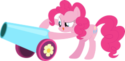 Size: 3585x1756 | Tagged: safe, artist:porygon2z, pinkie pie, pony, sweet and elite, female, looking down, mare, party cannon, raised eyebrow, simple background, tongue out, transparent background, vector