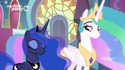 Size: 1920x1080 | Tagged: safe, screencap, princess celestia, princess luna, alicorn, pony, the beginning of the end, duo, ethereal mane, eyes closed, female, mare, royal sisters, sisters, starry mane