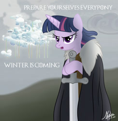 Size: 800x819 | Tagged: safe, artist:valinhya, derpibooru import, twilight sparkle, twilight sparkle (alicorn), alicorn, pony, tanks for the memories, crossover, female, game of thrones, mare, solo, twilight starkle, winter is coming