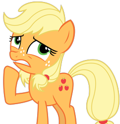 Size: 3003x3106 | Tagged: safe, artist:sketchmcreations, applejack, earth pony, pony, where the apple lies, frown, raised hoof, simple background, solo, teenage applejack, transparent background, vector, worried