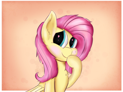 Size: 4000x3000 | Tagged: safe, artist:rainyvisualz, fluttershy, pegasus, pony, blushing, bust, chest fluff, covering mouth, cute, female, folded wings, heart eyes, looking sideways, mare, portrait, raised hoof, shading, shy, shyabetes, smiling, solo, wingding eyes