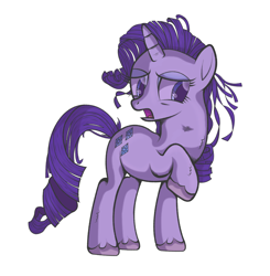 Size: 998x1018 | Tagged: safe, artist:perfectblue97, rarity, pony, unicorn, female, mare, messy mane, one hoof raised, raised hoof, simple background, solo, traumatized, white background