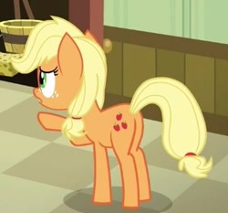 Size: 317x296 | Tagged: safe, screencap, applejack, earth pony, pony, where the apple lies, cropped, female, plot, raised hoof, solo, teenage applejack, teenager