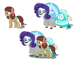 Size: 1268x1022 | Tagged: safe, artist:lunashinearts, rarity, yona, earth pony, pony, yak, she's all yak, base used, duo, female, mare, ponified, pony yona, role reversal, simple background, species swap, white background, yakified, yakity