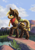 Size: 1600x2260 | Tagged: safe, artist:missingmonsters, applejack, earth pony, pony, axe, bandana, boots, clothes, forest, lake, mountain, rock, scenery, solo, watermark, weapon