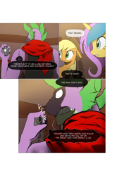 Size: 3541x5016 | Tagged: safe, artist:gashiboka, applejack, spike, oc, oc:gold lily, dragon, earth pony, pony, comic:recall the time of no return, angry, comic, older, older spike