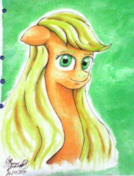 Size: 1154x1517 | Tagged: safe, artist:mannybcadavera, applejack, earth pony, pony, hatless, missing accessory, solo, traditional art