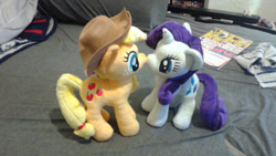 Size: 540x304 | Tagged: safe, artist:supra80, applejack, rarity, 4de, female, irl, lesbian, photo, plushie, rarijack, shipping