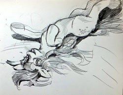 Size: 1024x795 | Tagged: safe, artist:han_hyui, derpibooru import, twilight sparkle, twilight sparkle (alicorn), alicorn, pony, female, mare, monochrome, solo, traditional art