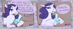 Size: 1280x524 | Tagged: safe, artist:bricuhbrac, rarity, pony, unicorn, bong, camera, crackity, drugs, female, marijuana, solo, text