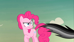 Size: 1920x1080 | Tagged: safe, screencap, daring do, pinkie pie, pony, daring done?, >:), black, evil grin, gray, happy, pink, smiling, smirk, smug, tail