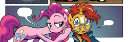 Size: 1988x656 | Tagged: safe, artist:brendahickey, edit, idw, pinkie pie, sunburst, earth pony, pony, spoiler:comic, spoiler:comiclom5, cropped, template