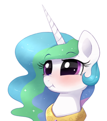 Size: 1136x1287 | Tagged: safe, artist:confetticakez, princess celestia, alicorn, pony, big eyes, blushing, cute, cutelestia, female, mare, no crown, scrunchy face, simple background, solo, white background