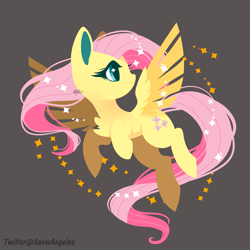 Size: 2449x2449 | Tagged: safe, artist:snow angel, fluttershy, pegasus, pony, cute, female, flying, gray background, mare, shyabetes, simple background, solo, sparkles