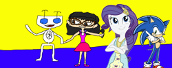 Size: 2346x936 | Tagged: safe, artist:sonicsuperstar1991, artist:user15432, rarity, oc, oc:aaliyah, human, robot, dance magic, equestria girls, spoiler:eqg specials, 1000 hours in ms paint, aaliyah, b.e.n, crossover, crossover shipping, dancing, derp face, female, jewelry, male, microphone, necklace, rarisonic, shipping, sonic the hedgehog, sonic the hedgehog (series), straight