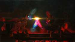 Size: 3840x2160 | Tagged: safe, artist:goldenlogik, princess celestia, princess luna, alicorn, pony, 3d, crossover, lava, levitation, lightsaber, magic, mustafar, revenge of the sith, source filmmaker, star wars, telekinesis, volcano, weapon