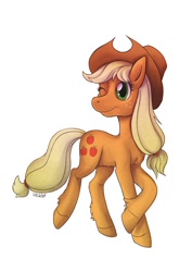 Size: 496x702 | Tagged: safe, artist:veskler, applejack, earth pony, pony, one eye closed, simple background, solo, unshorn fetlocks, wink