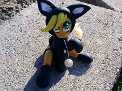 Size: 1152x864 | Tagged: safe, artist:triplerainbowdash, applejack, earth pony, pony, cat hoodie, cat's pajamas, clothes, costume, craft, kigurumi, photo, sculpture, solo, traditional art