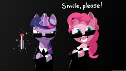 Size: 1920x1080 | Tagged: safe, artist:neitronik, derpibooru import, pinkie pie, twilight sparkle, earth pony, pony, crossover, men in black