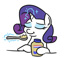 Size: 442x399 | Tagged: safe, artist:jargon scott, rarity, pony, unicorn, and then there's rarity, condiment, dijon mustard, eating, eyes closed, female, food, grey poupon, levitation, magic, mare, mustard, sauce, simple background, solo, spoon, telekinesis, white background