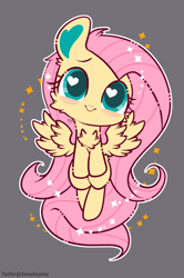 Size: 700x1052 | Tagged: safe, artist:snow angel, fluttershy, pegasus, pony, chest fluff, chibi, cute, female, heart eyes, looking at you, mare, shyabetes, smiling, solo, wingding eyes