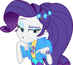 Size: 1800x1604 | Tagged: safe, artist:phucknuckl, rarity, better together, equestria girls, sunset's backstage pass!, clothes, dress, emotes, female, fur, fur coat, geode of shielding, inkscape, jewelry, lidded eyes, magical geodes, music festival outfit, raised eyebrow, short sleeves, simple background, solo, teeth, transparent background, vector, wristband