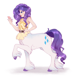 Size: 1841x1968 | Tagged: safe, artist:the olive vine, rarity, centaur, cellphone, centaurified, cloven hooves, phone, unshorn fetlocks