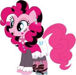 Size: 407x401 | Tagged: safe, artist:selenaede, artist:user15432, pinkie pie, earth pony, pony, undead, vampire, vampony, alternate hairstyle, base used, boots, crossover, cute, cute little fangs, dracula, draculaura, ear piercing, earring, fangs, female, jewelry, mare, mattel, monster high, open mouth, piercing, shoes, vegan, vegetarian