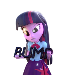 Size: 1000x1000 | Tagged: safe, alternate version, artist:3d thread, artist:creatorofpony, derpibooru import, twilight sparkle, equestria girls, /mlp/, 3d, 3d model, blender, bump, clothes, curious, holding, questioning, shirt, simple background, skirt, solo, transparent background