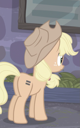 Size: 389x618 | Tagged: safe, screencap, applejack, earth pony, pony, the cutie map, cropped, equal cutie mark, female, freckles, mare, plot, solo