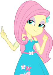 Size: 1450x2048 | Tagged: safe, artist:thebarsection, fluttershy, a little birdie told me, better together, equestria girls, chalk, clothes, dress, female, geode of fauna, lidded eyes, magical geodes, simple background, smiling, smug, solo, transparent background