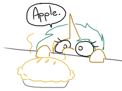 Size: 701x527 | Tagged: safe, artist:the weaver, snails, spice, apple pie, one word, pie, rule 63, simple background, solo, white background