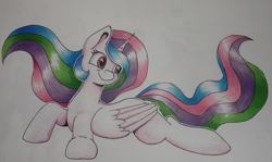 Size: 1657x985 | Tagged: safe, artist:jellyys, princess celestia, alicorn, pony, crayon drawing, cute, marker drawing, prone, shading, simple background, smiling, solo, traditional art