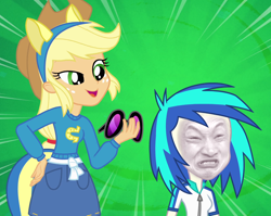 Size: 1356x1080 | Tagged: safe, edit, edited screencap, screencap, applejack, dj pon-3, vinyl scratch, equestria girls, equestria girls (movie), face, face swap, impossibru, meme, not salmon, photoshop, random, wat