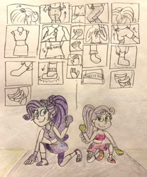 Size: 400x482 | Tagged: safe, artist:13mcjunkinm, rarity, sweetie belle, equestria girls, comic, exeron fighters, exeron gloves, martial arts kids, martial arts kids outfits, traditional art