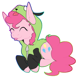 Size: 1900x1900 | Tagged: dead source, safe, artist:reverseau, pinkie pie, earth pony, pony, :p, clothes, cute, diapinkes, hoodie, invader zim, rainbow outline, simple background, solo, tongue out, transparent, transparent background