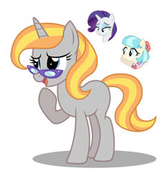 Size: 1280x1344 | Tagged: safe, artist:tenderrain46, coco pommel, rarity, oc, pony, unicorn, female, glasses, magical lesbian spawn, mare, offspring, parent:coco pommel, parent:rarity, parents:marshmallow coco, simple background, transparent background