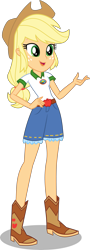 Size: 2171x6000 | Tagged: safe, artist:limedazzle, applejack, equestria girls, legend of everfree, absurd resolution, clothes, cowboy hat, denim, female, freckles, hat, open mouth, shorts, simple background, solo, stetson, transparent background, vector