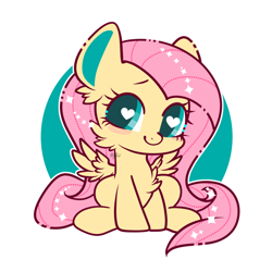 Size: 800x800 | Tagged: safe, artist:snow angel, fluttershy, pegasus, pony, chest fluff, chibi, colored pupils, cute, heart eyes, looking at you, shyabetes, sitting, smiling, solo, spread wings, weapons-grade cute, wingding eyes, wings