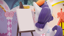 Size: 1920x1080 | Tagged: safe, edit, edited screencap, screencap, rarity, pony, unicorn, my little pony: pony life, my little pony: stop motion short, rarity's paintful pony portrait, beret, drawing, easel, fail, happy, hat, looking at something, magic, pencil, solo, stop motion, telekinesis, template, when you see it