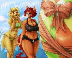 Size: 1280x1026 | Tagged: safe, artist:tatara94, oc, oc only, oc:beach ball, anthro, beach ball, belly button, big breasts, bikini, breasts, clothes, huge breasts, midriff, swimsuit