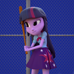 Size: 1000x1000 | Tagged: safe, artist:3d thread, artist:creatorofpony, derpibooru import, twilight sparkle, equestria girls, /mlp/, 3d, 3d model, baseball bat, blender, clothes, costanza face, ishygddt, meme, seinfeld, skirt, solo