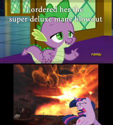 Size: 1366x1512 | Tagged: safe, derpibooru import, screencap, spike, twilight sparkle, dragon, castle sweet castle, blowout, meme, s.t.a.l.k.e.r.