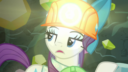 Size: 1920x1080 | Tagged: safe, screencap, rarity, pony, unicorn, dragon dropped, ascot tie, blouse, cute, female, feminism, gem cave, headlamp, helmet, light, mare, mining helmet, raribetes, solo