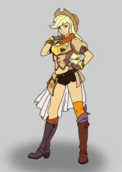 Size: 850x1200 | Tagged: safe, artist:linedraweer, applejack, human, equestria girls, appleyang, clothes, commission, costume, crossover, halloween, humanized, rwby, solo, yang xiao long