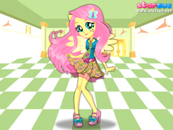 Size: 800x600 | Tagged: safe, artist:user15432, fluttershy, human, equestria girls, friendship games, barrette, clothes, high heels, humanized, pegasus wings, ponied up, pony ears, school outfit, school spirit, school uniform, shoes, starsue, winged humanization, wings